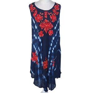 Riviera Sun Navy and Red Tie-Dye Embroidered Sun Dress NWT Plus Size Beach Dress